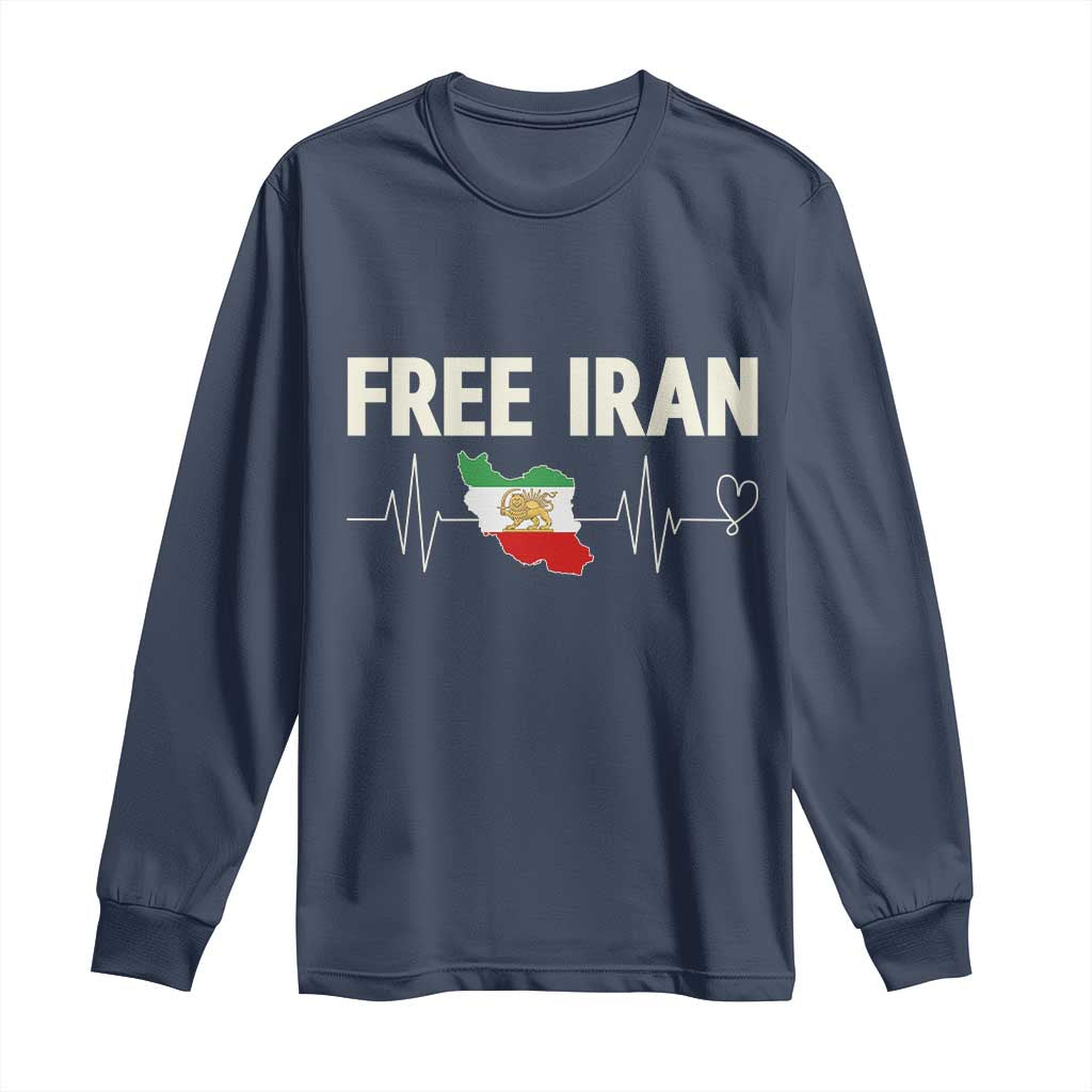 Free Iran Flag Long Sleeve Shirt Support Iranian Freedom TS14 Navy Print Your Wear