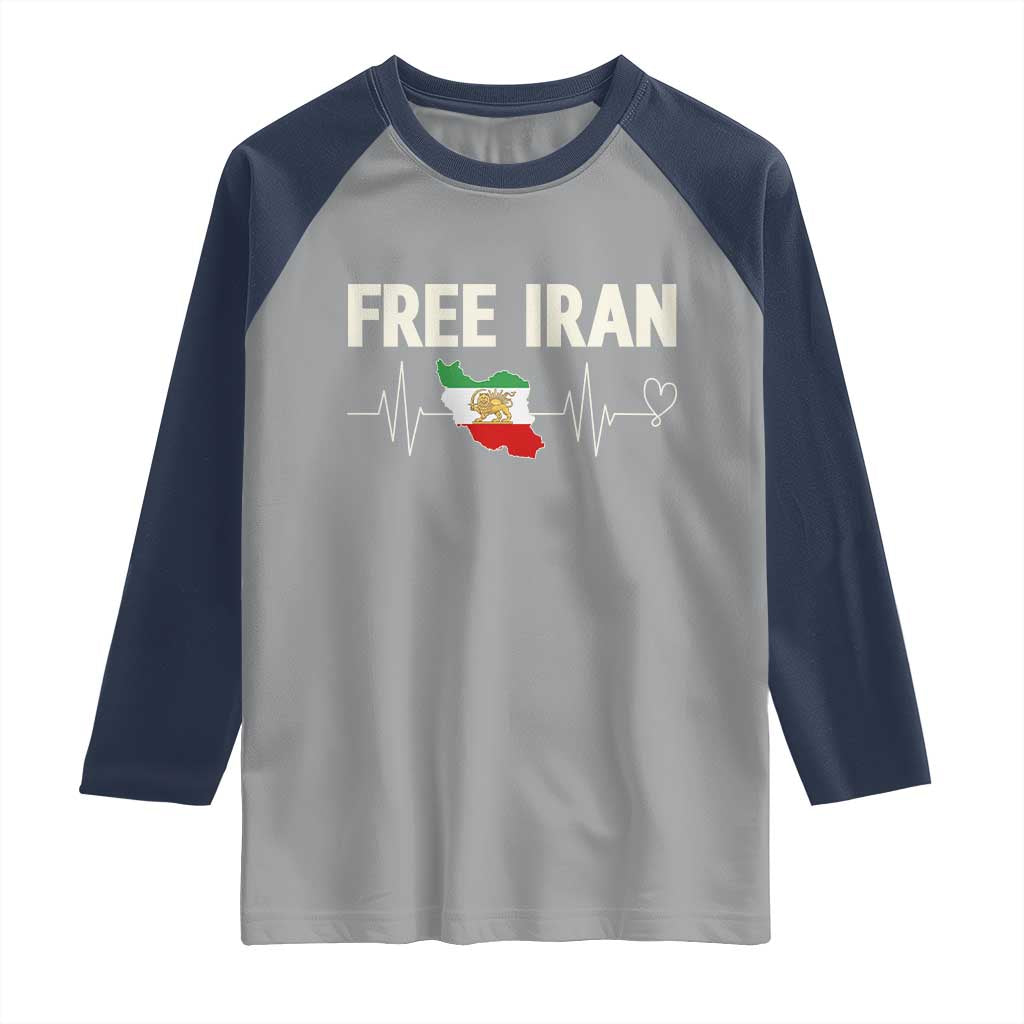 Free Iran Flag Raglan Shirt Support Iranian Freedom TS14 Sport Gray Navy Print Your Wear