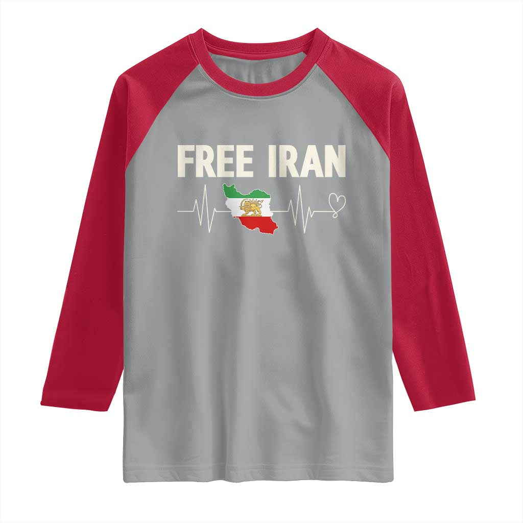 Free Iran Flag Raglan Shirt Support Iranian Freedom TS14 Sport Gray Red Print Your Wear