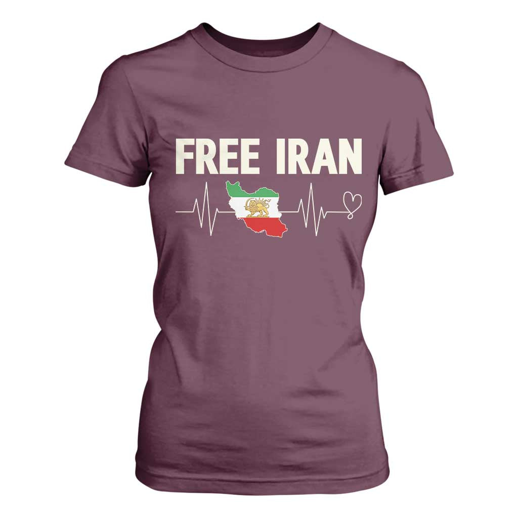 Free Iran Flag T Shirt For Women Support Iranian Freedom TS14 Maroon Print Your Wear