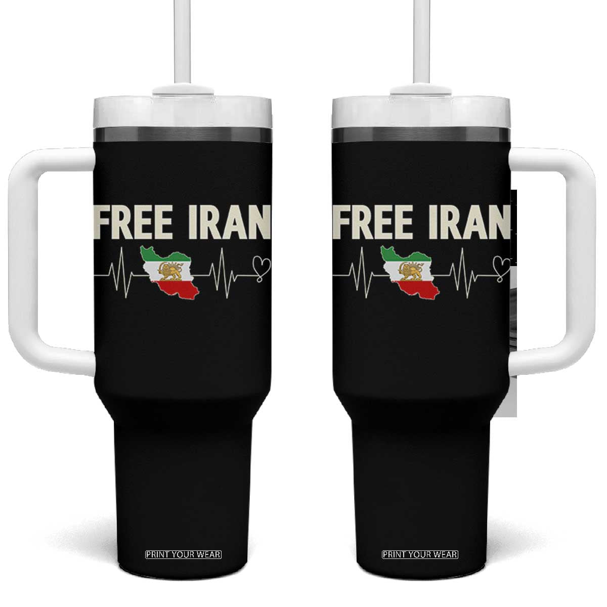 Free Iran Flag Tumbler With Handle Support Iranian Freedom TS14 One Size: 40 oz Black Print Your Wear