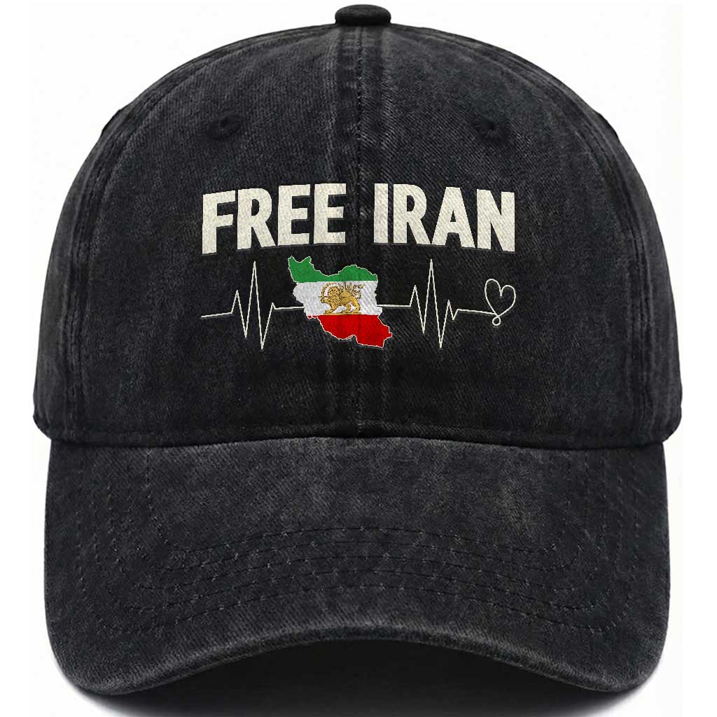 Free Iran Flag Washed Cotton Baseball Cap Support Iranian Freedom TS14 Washed Cap Universal Fit Black Print Your Wear