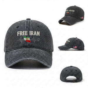 Free Iran Flag Washed Cotton Baseball Cap Support Iranian Freedom TS14 Washed Cap Universal Fit Dark Gray Print Your Wear