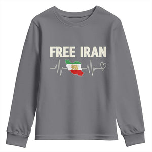 Free Iran Flag Youth Sweatshirt Support Iranian Freedom TS14 Charcoal Print Your Wear