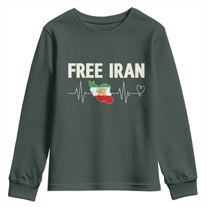 Free Iran Flag Youth Sweatshirt Support Iranian Freedom TS14 Dark Forest Green Print Your Wear