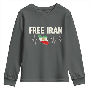 Free Iran Flag Youth Sweatshirt Support Iranian Freedom TS14 Dark Heather Print Your Wear