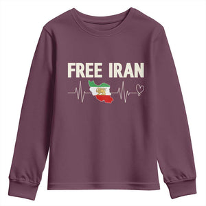 Free Iran Flag Youth Sweatshirt Support Iranian Freedom TS14 Maroon Print Your Wear