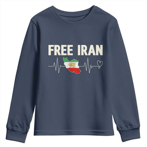 Free Iran Flag Youth Sweatshirt Support Iranian Freedom TS14 Navy Print Your Wear