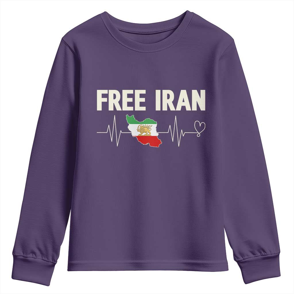 Free Iran Flag Youth Sweatshirt Support Iranian Freedom TS14 Purple Print Your Wear