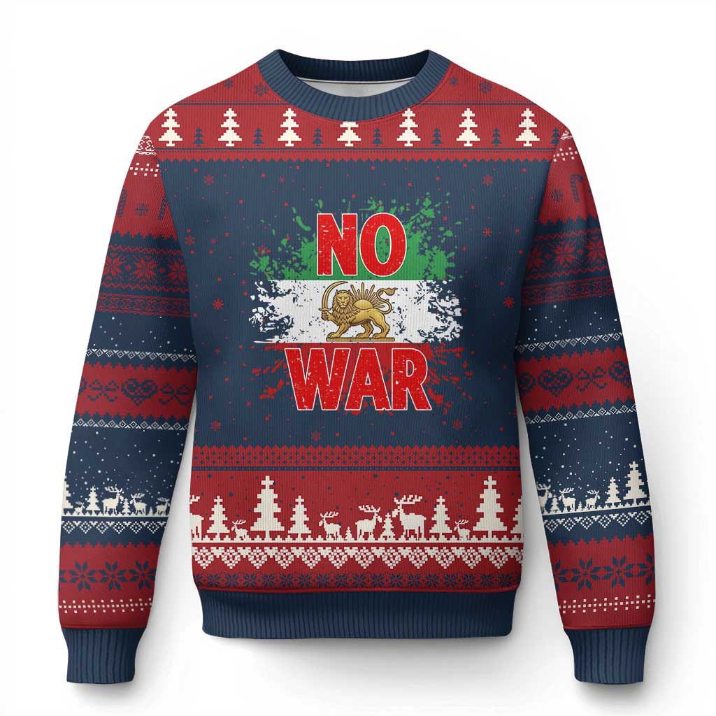 Free Iran Flag Ugly Christmas Sweater No War Support Iranian Freedom TS14 Navy Red Print Your Wear