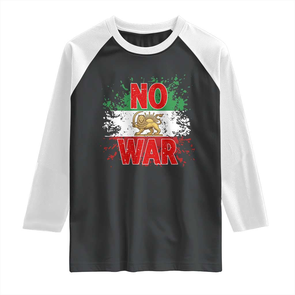 Free Iran Flag Raglan Shirt No War Support Iranian Freedom TS14 Black White Print Your Wear