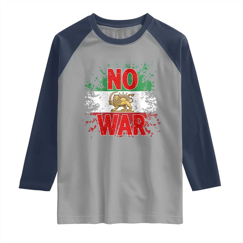 Free Iran Flag Raglan Shirt No War Support Iranian Freedom TS14 Sport Gray Navy Print Your Wear