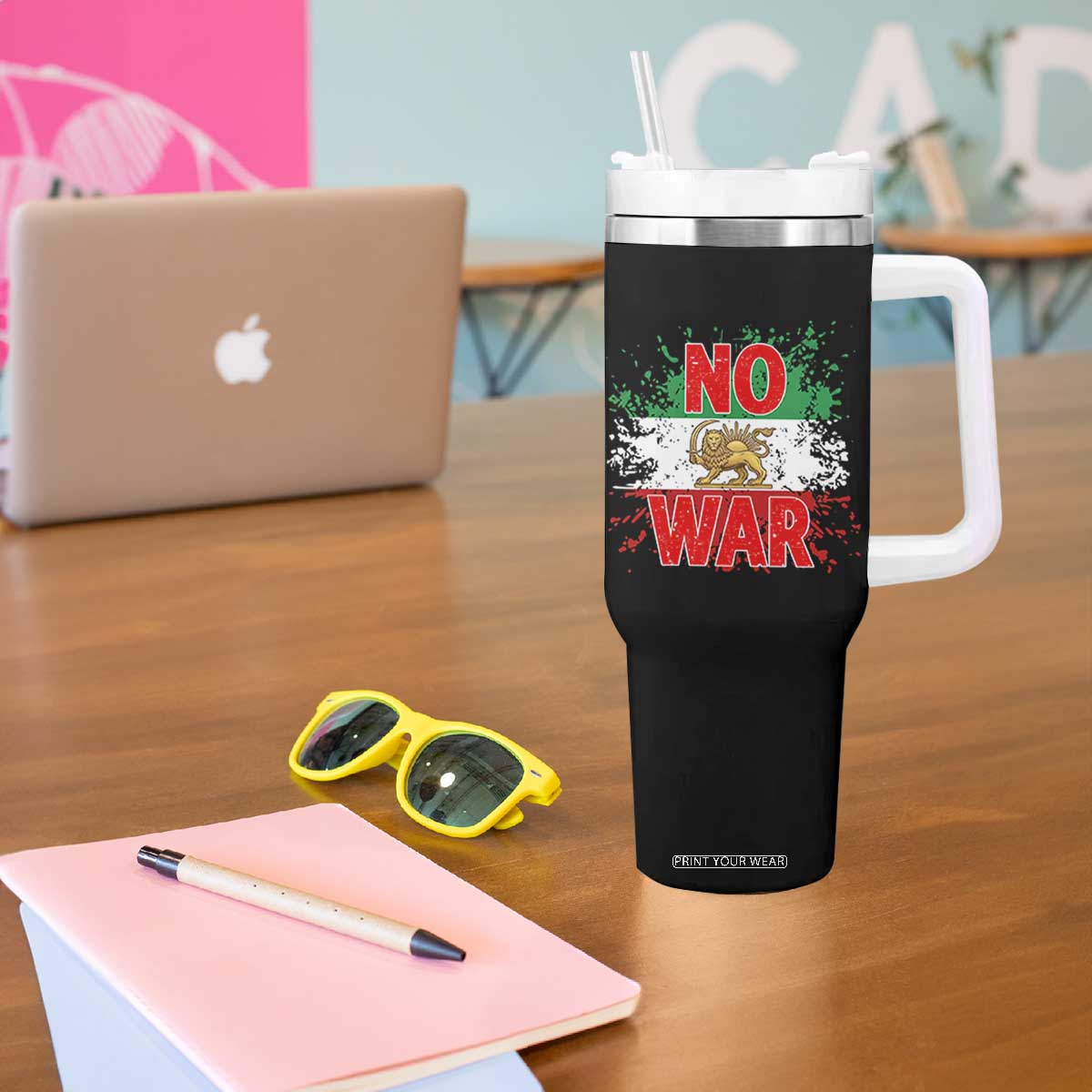 Free Iran Flag Tumbler With Handle No War Support Iranian Freedom TS14 Print Your Wear