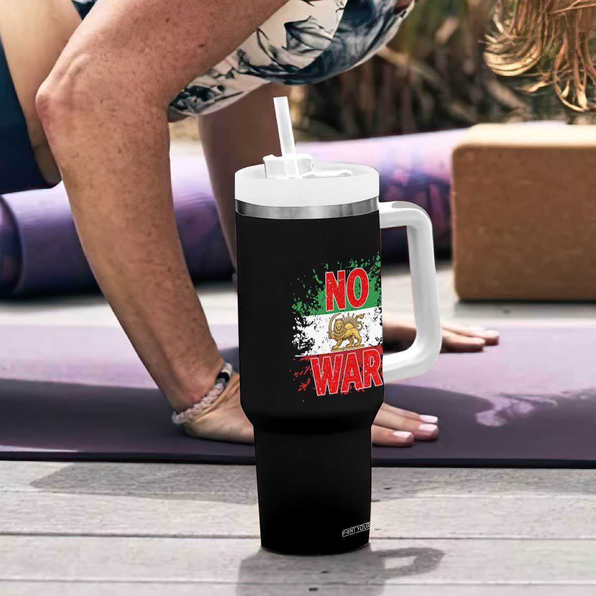 Free Iran Flag Tumbler With Handle No War Support Iranian Freedom TS14 Print Your Wear