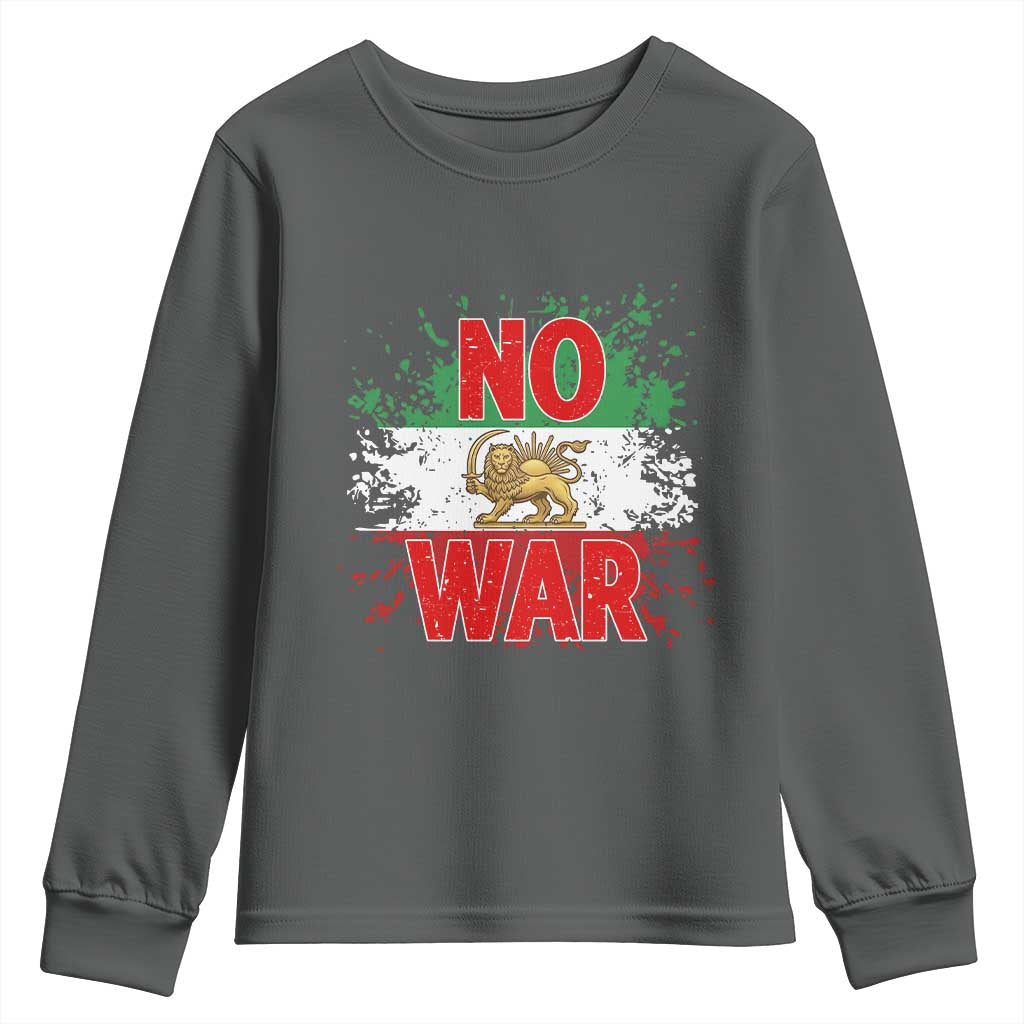Free Iran Flag Youth Sweatshirt No War Support Iranian Freedom TS14 Dark Heather Print Your Wear
