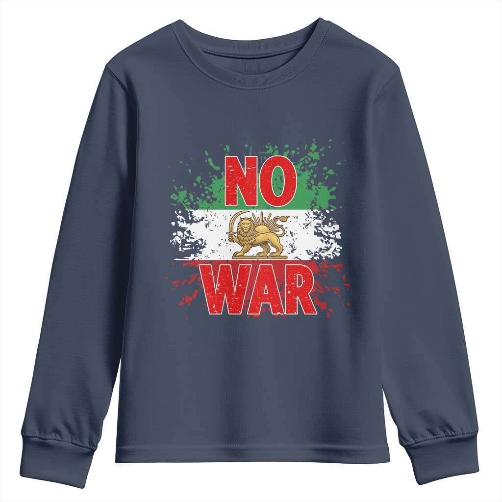 Free Iran Flag Youth Sweatshirt No War Support Iranian Freedom TS14 Navy Print Your Wear