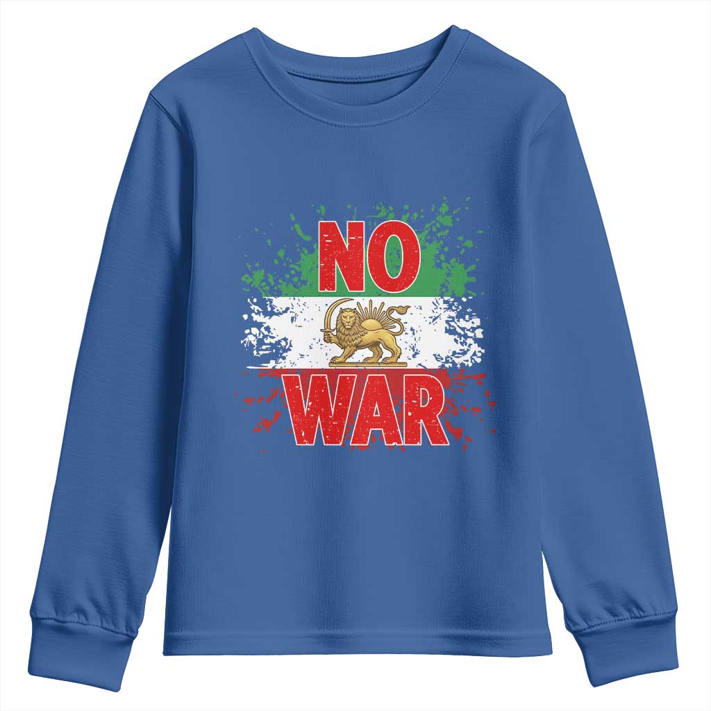 Free Iran Flag Youth Sweatshirt No War Support Iranian Freedom TS14 Royal Blue Print Your Wear