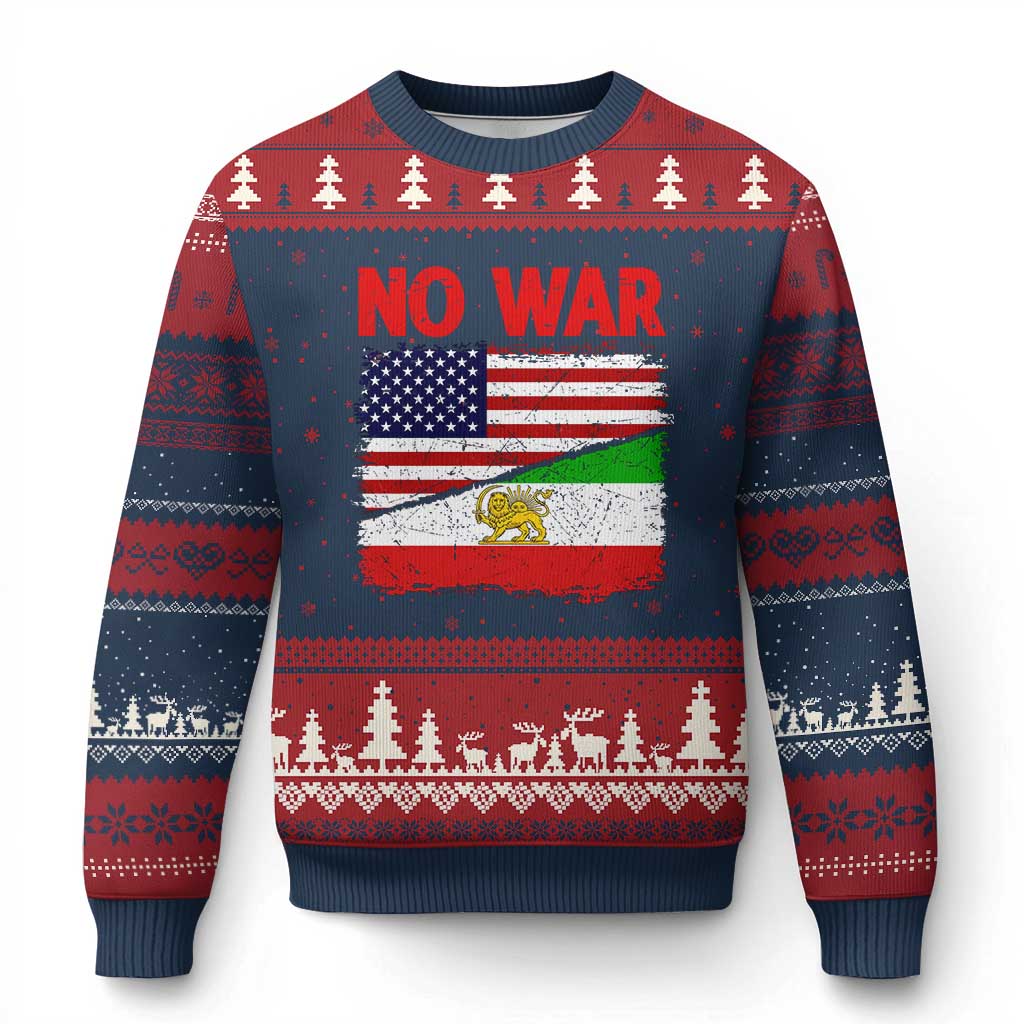 Free Iran Ugly Christmas Sweater No War Peace American Iran Unity TS14 Navy Red Print Your Wear