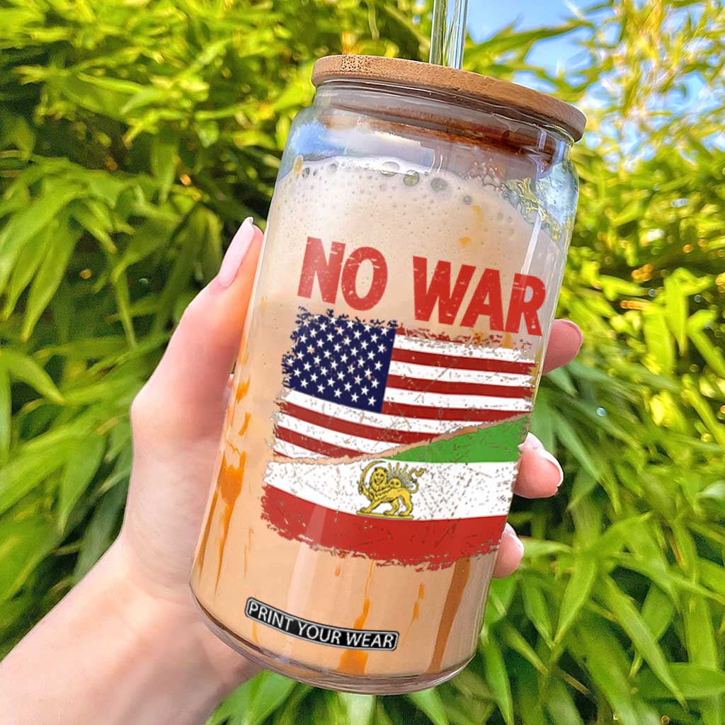Free Iran Glass Can No War Peace American Iran Unity TS14 Black Print Your Wear