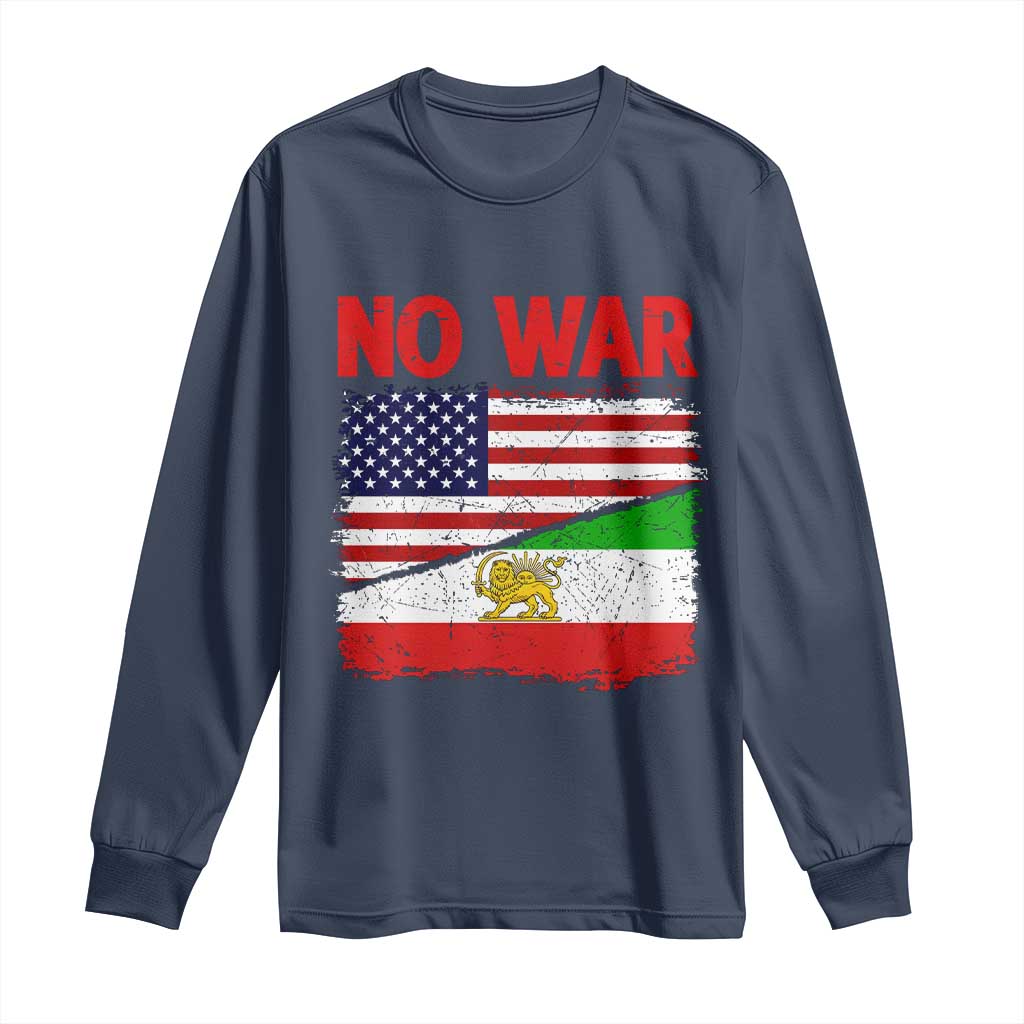 Free Iran Long Sleeve Shirt No War Peace American Iran Unity TS14 Navy Print Your Wear