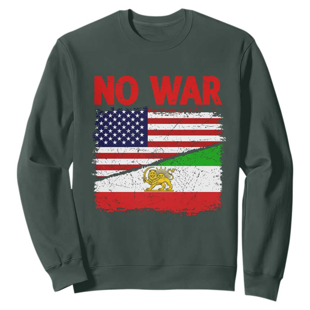 Free Iran Sweatshirt No War Peace American Iran Unity TS14 Dark Forest Green Print Your Wear