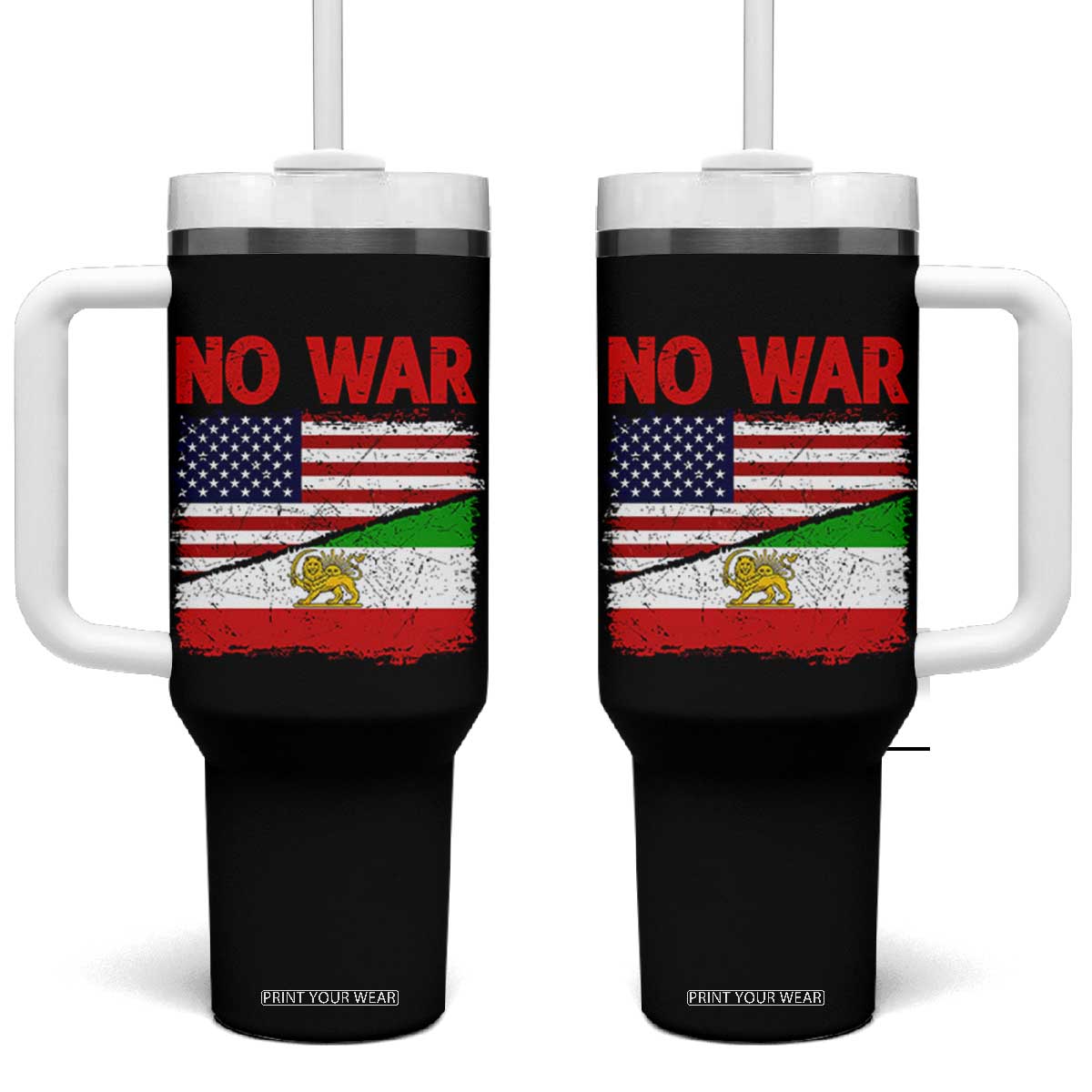 Free Iran Tumbler With Handle No War Peace American Iran Unity TS14 One Size: 40 oz Black Print Your Wear