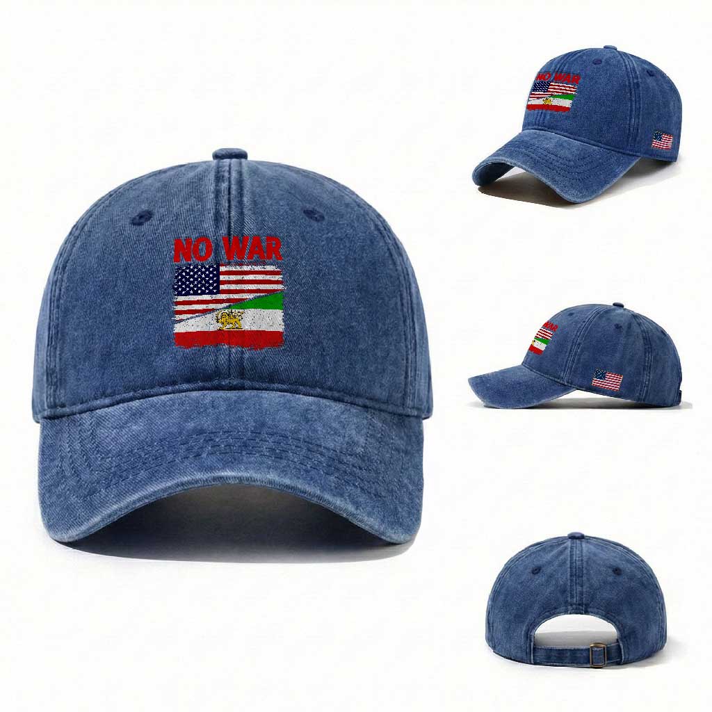 Free Iran Washed Cotton Baseball Cap No War Peace American Iran Unity TS14 Washed Cap Universal Fit Royal Blue Print Your Wear