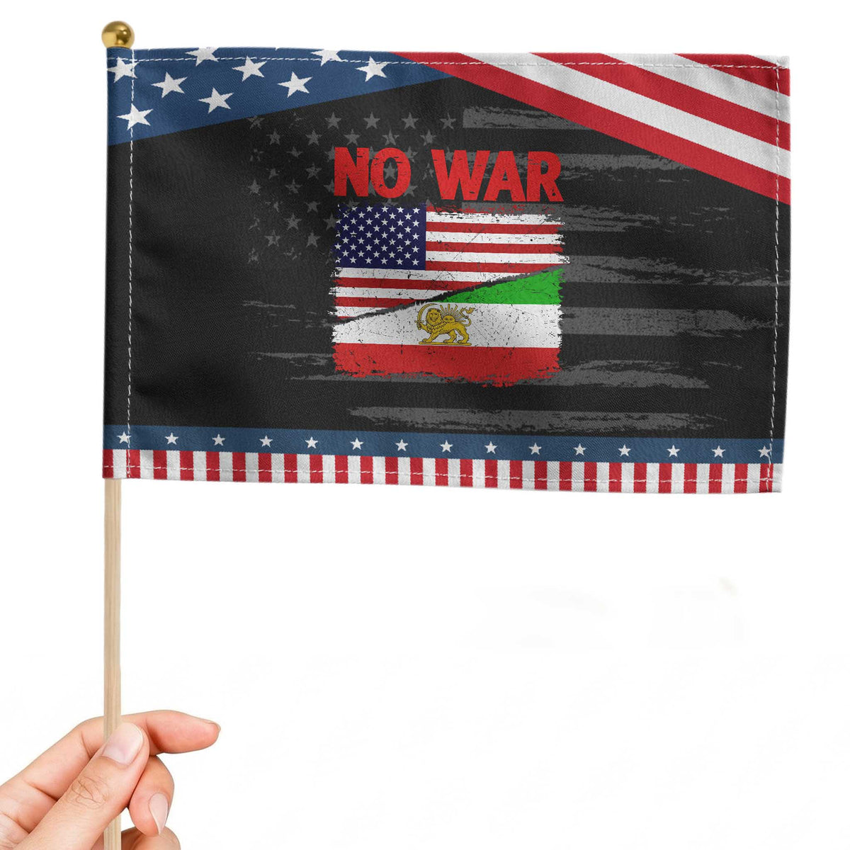 Free Iran Patriotic Handheld Flag No War Peace American Iran Unity TS14 Distressed 8.2