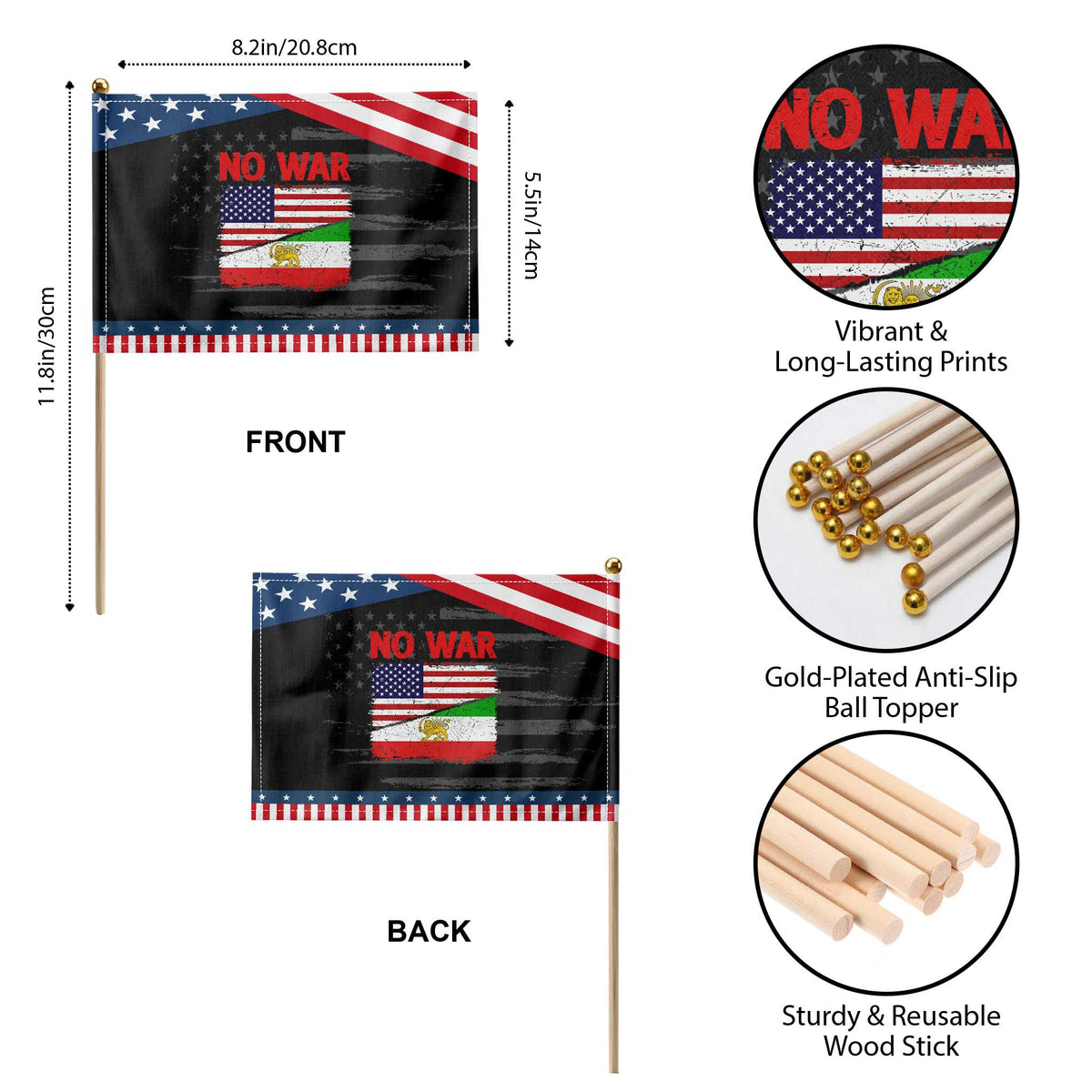 Free Iran Patriotic Handheld Flag No War Peace American Iran Unity TS14 Print Your Wear