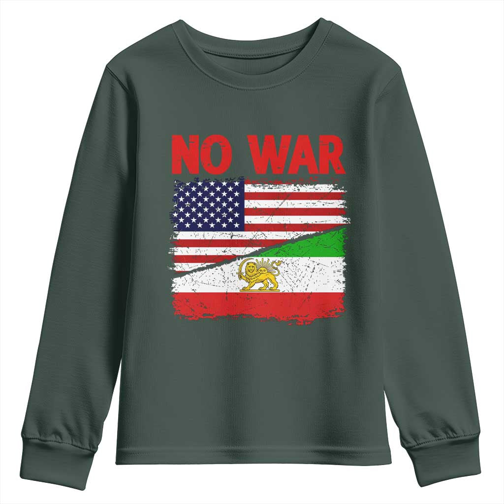 Free Iran Youth Sweatshirt No War Peace American Iran Unity TS14 Dark Forest Green Print Your Wear