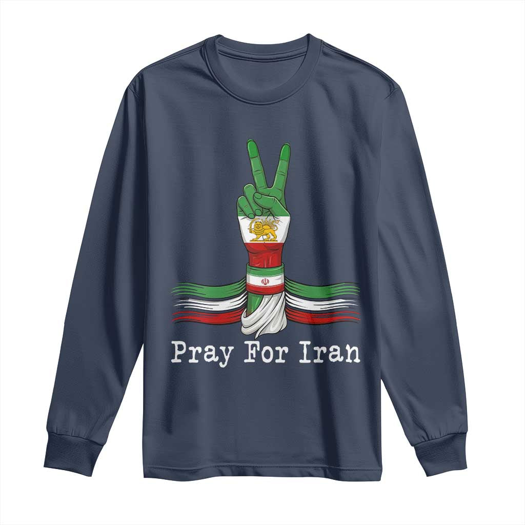 Free Iran Support Long Sleeve Shirt Pray For Iran TS14 Navy Print Your Wear