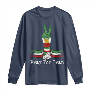 Free Iran Support Long Sleeve Shirt Pray For Iran TS14 Navy Print Your Wear