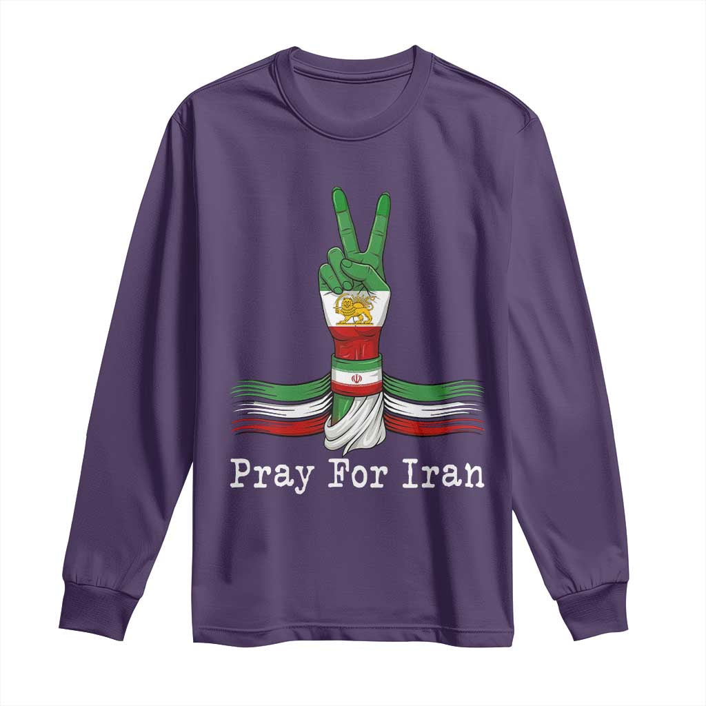 Free Iran Support Long Sleeve Shirt Pray For Iran TS14 Purple Print Your Wear