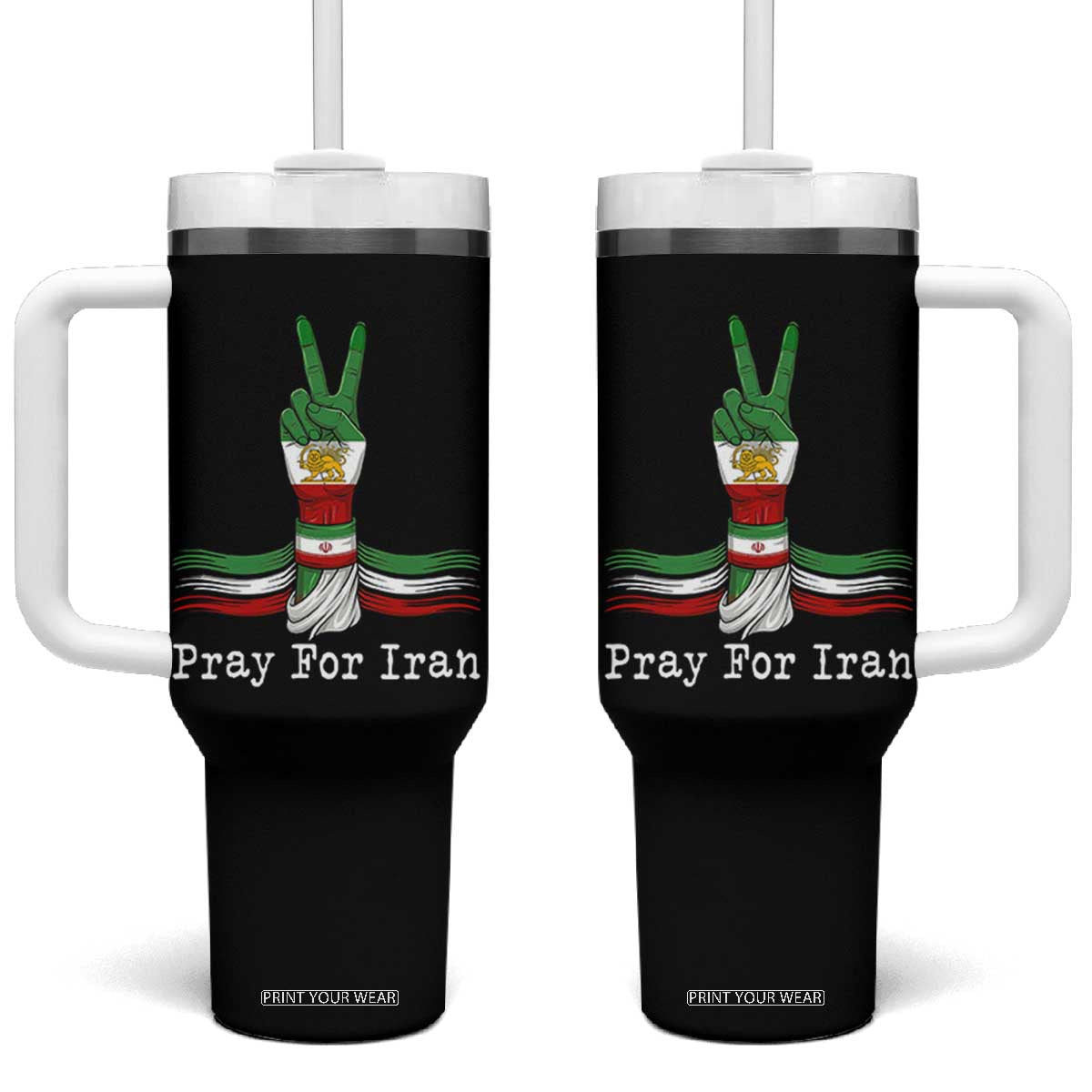 Free Iran Support Tumbler With Handle Pray For Iran TS14 One Size: 40 oz Black Print Your Wear