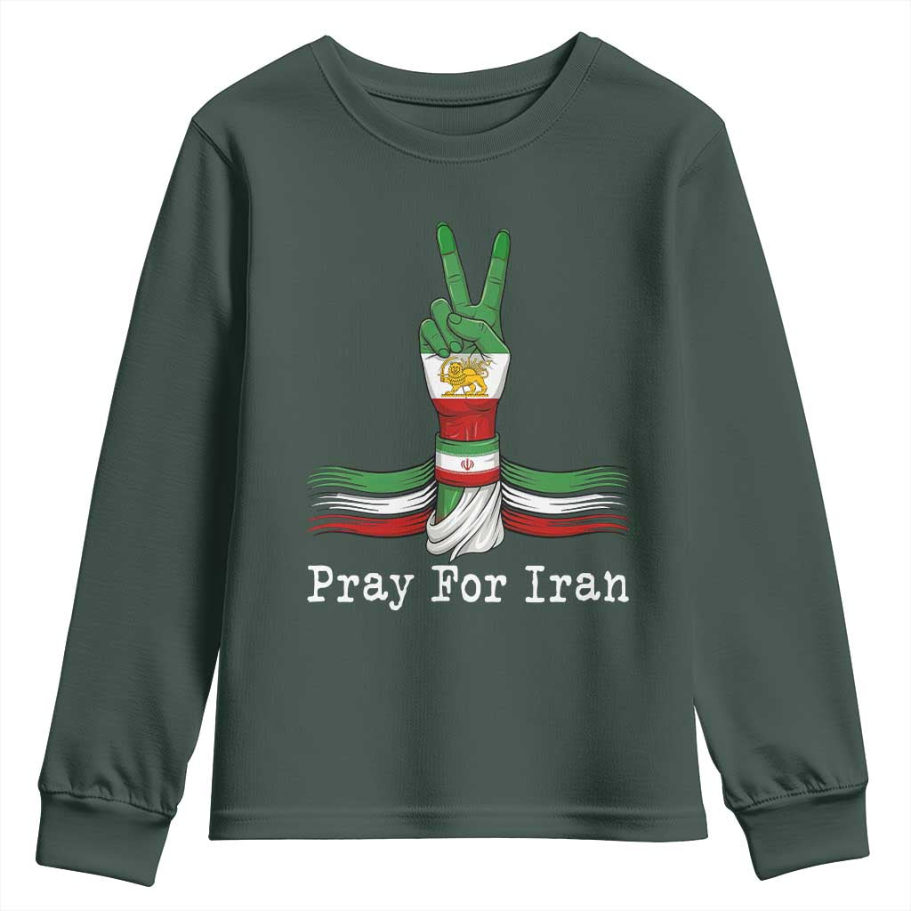 Free Iran Support Youth Sweatshirt Pray For Iran TS14 Dark Forest Green Print Your Wear