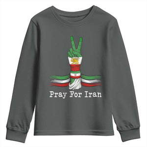 Free Iran Support Youth Sweatshirt Pray For Iran TS14 Dark Heather Print Your Wear