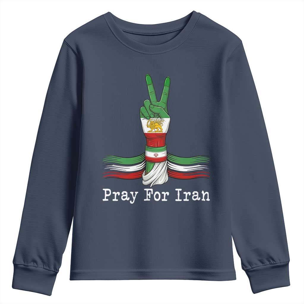 Free Iran Support Youth Sweatshirt Pray For Iran TS14 Navy Print Your Wear