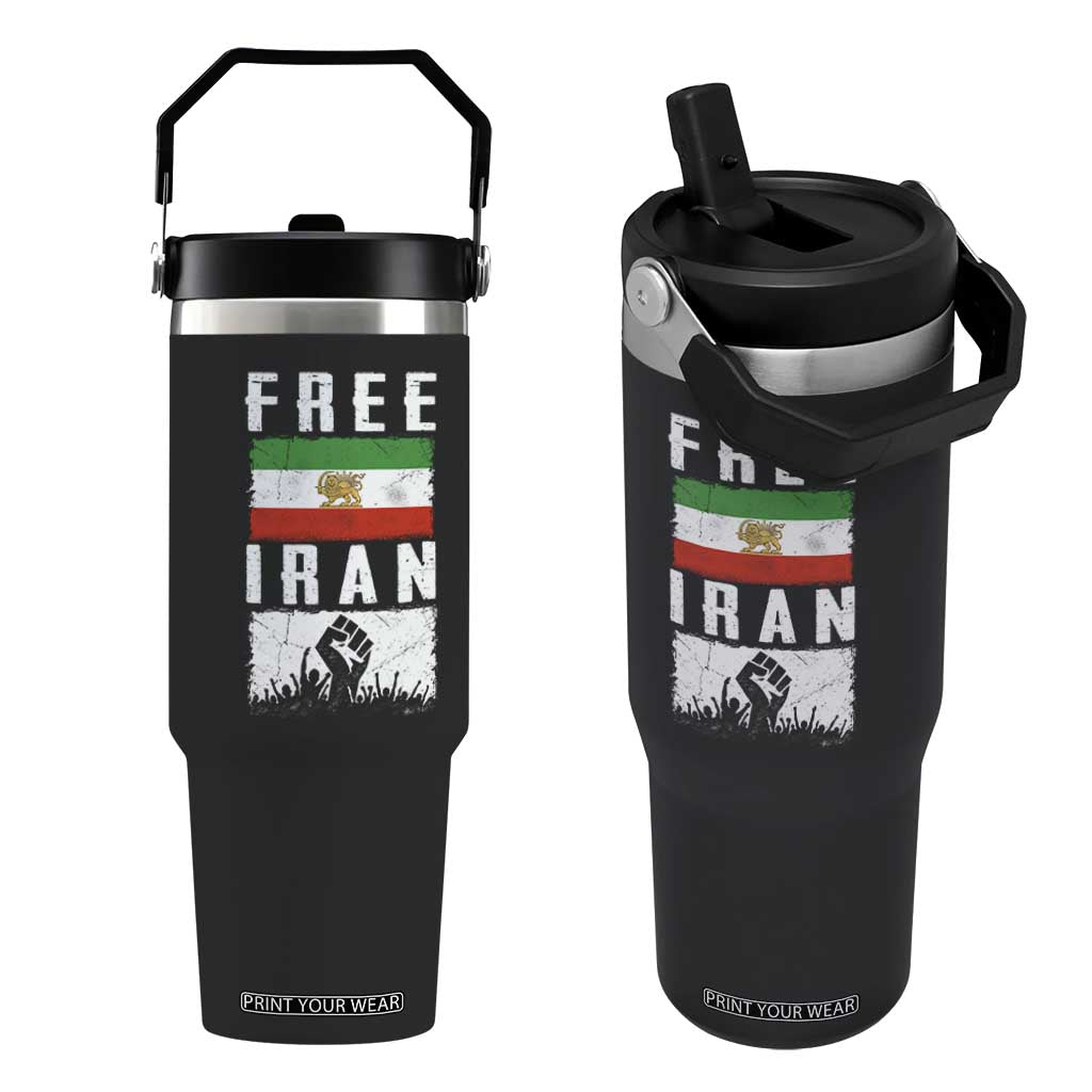 Free Iran Flip Straw Tumbler Support Iranian Freedom TS14 One Size: 30 oz Black Print Your Wear