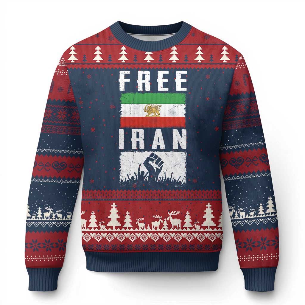 Free Iran Ugly Christmas Sweater Support Iranian Freedom TS14 Navy Red Print Your Wear