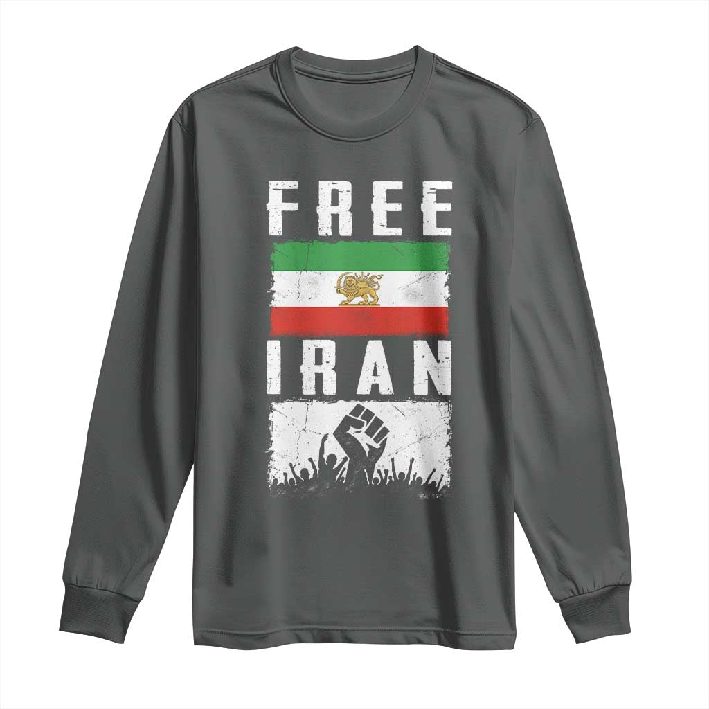 Free Iran Long Sleeve Shirt Support Iranian Freedom TS14 Dark Heather Print Your Wear