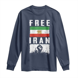 Free Iran Long Sleeve Shirt Support Iranian Freedom TS14 Navy Print Your Wear