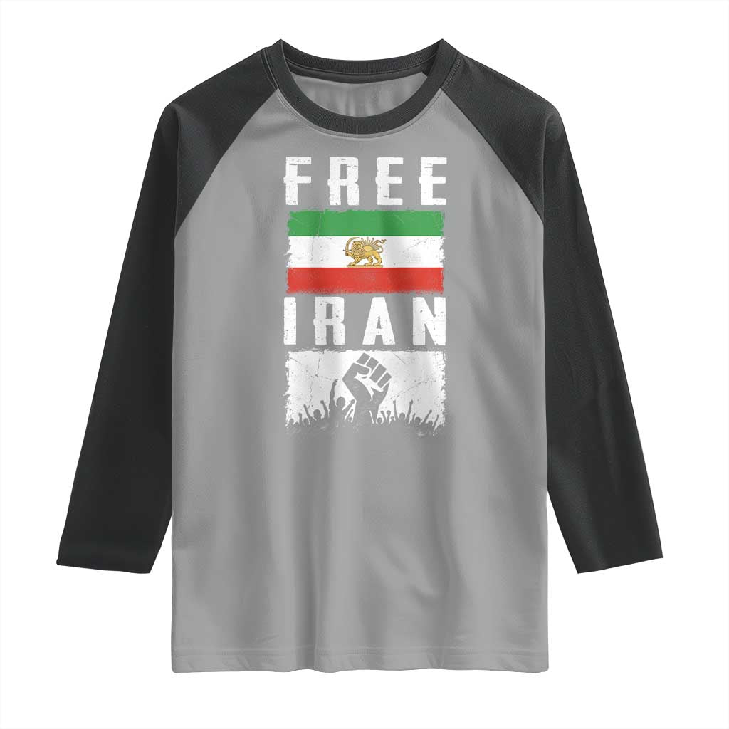 Free Iran Raglan Shirt Support Iranian Freedom TS14 Sport Gray Black Print Your Wear