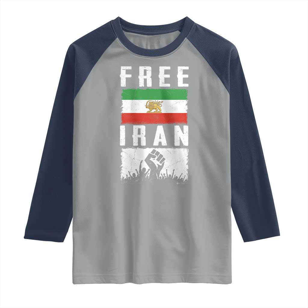 Free Iran Raglan Shirt Support Iranian Freedom TS14 Sport Gray Navy Print Your Wear