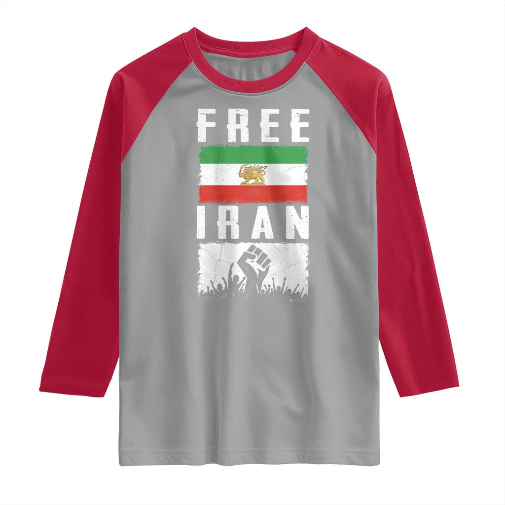 Free Iran Raglan Shirt Support Iranian Freedom TS14 Sport Gray Red Print Your Wear