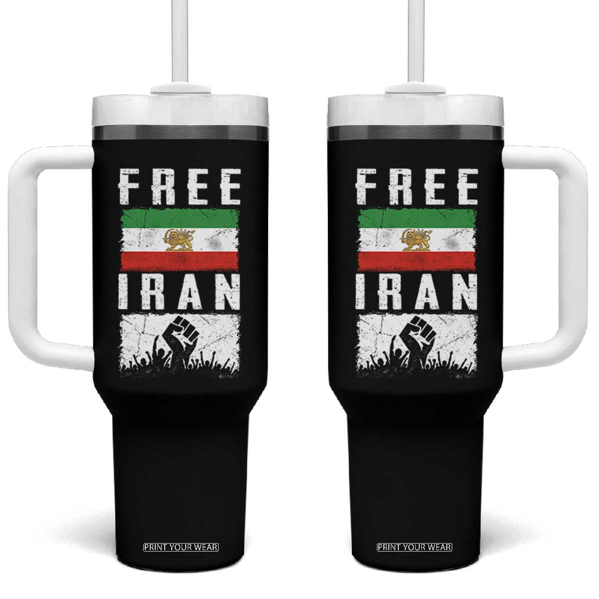 Free Iran Tumbler With Handle Support Iranian Freedom TS14 One Size: 40 oz Black Print Your Wear