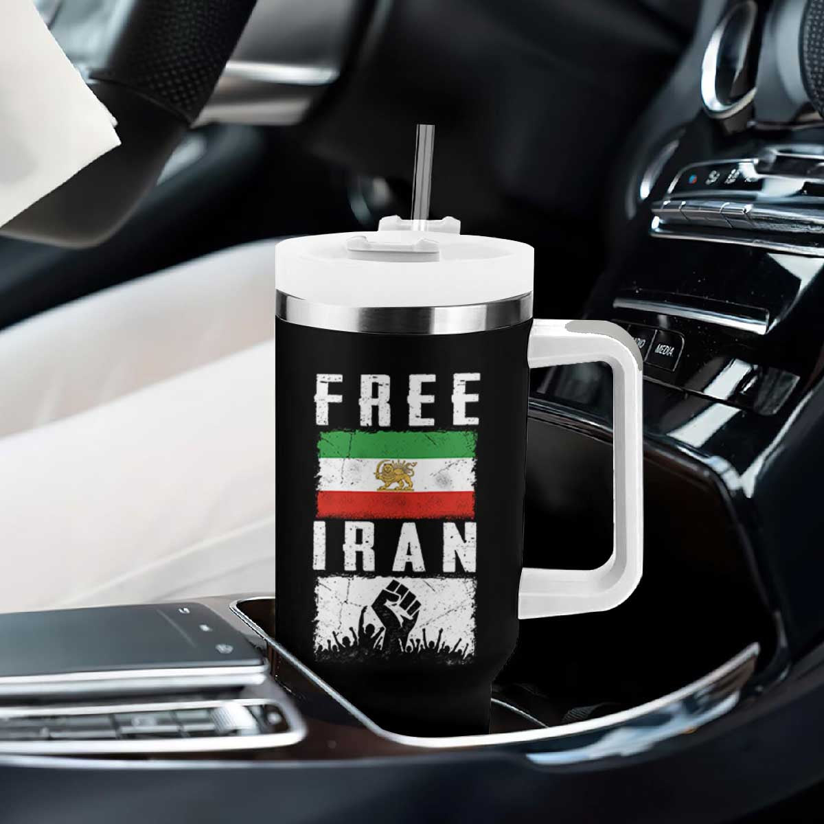 Free Iran Tumbler With Handle Support Iranian Freedom TS14 Print Your Wear