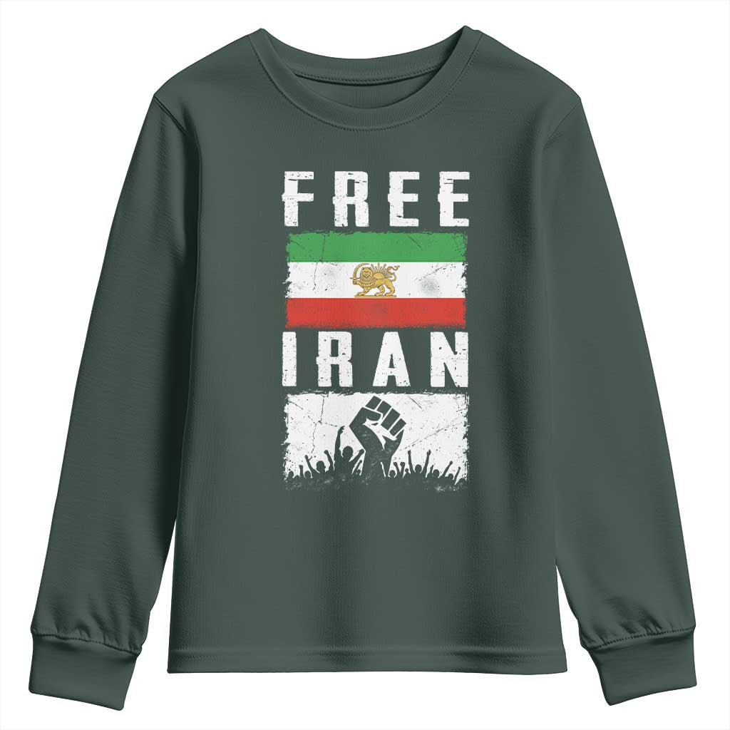 Free Iran Youth Sweatshirt Support Iranian Freedom TS14 Dark Forest Green Print Your Wear
