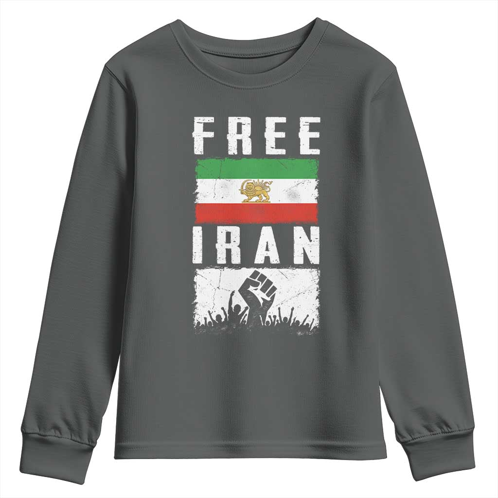 Free Iran Youth Sweatshirt Support Iranian Freedom TS14 Dark Heather Print Your Wear