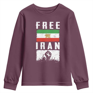Free Iran Youth Sweatshirt Support Iranian Freedom TS14 Maroon Print Your Wear