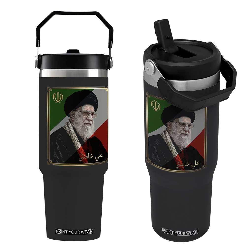 Ali Khamenei Memorial Tribute Portrait Flip Straw Tumbler TS14 One Size: 30 oz Black Print Your Wear